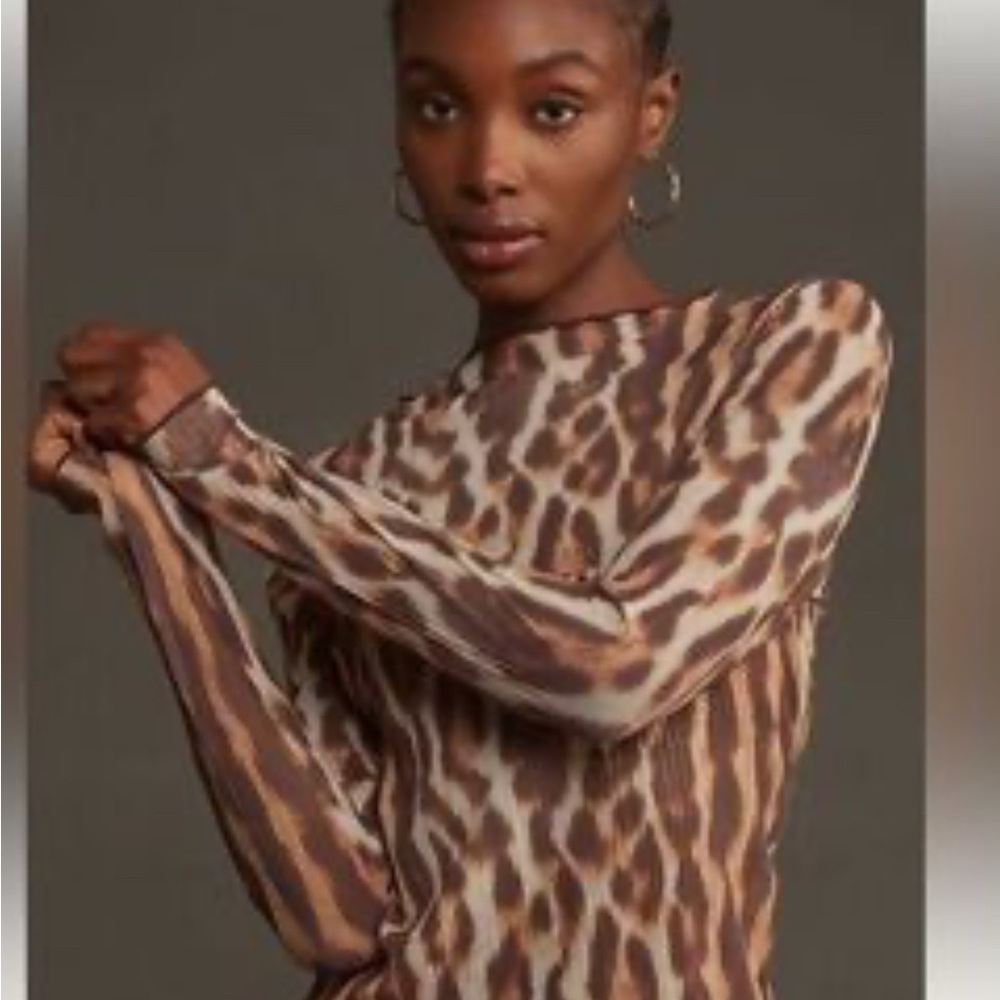 Anthropologie Brown and Cream Mesh Fitted Long Sleeve